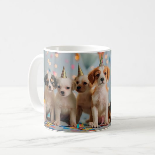 かわいい子犬の誕生日パーティーデザイン コーヒーマグカップ (正面左)