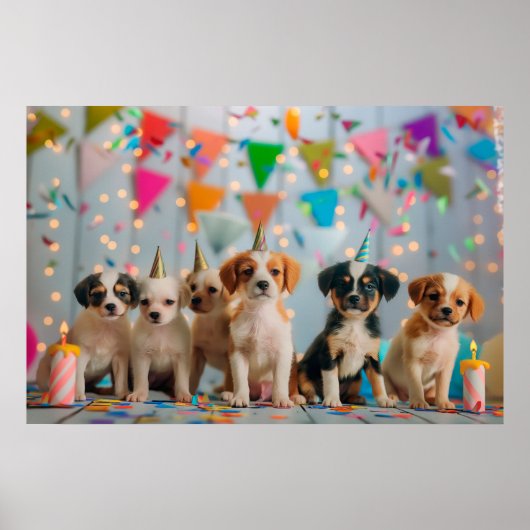 かわいい子犬の誕生日パーティーデザイン ポスター (正面)
