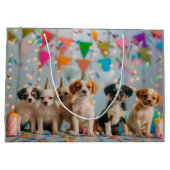 かわいい子犬の誕生日パーティーデザイン ラージペーパーバッグ (裏面)