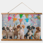 かわいい子犬の誕生日パーティーデザイン 吊り下げ型タペストリー (正面)
