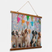 かわいい子犬の誕生日パーティーデザイン 吊り下げ型タペストリー (傾斜あり)