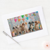 かわいい子犬の誕生日パーティーデザイン 長方形シール (封筒)