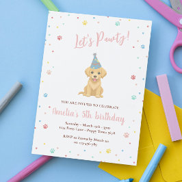 かわいい子犬の誕生日パーティーピンク招待状 招待状