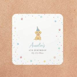 かわいい子犬の誕生日パーティーブルー スクエアシール