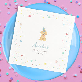 かわいい子犬の誕生日パーティーブルー スタンダードカクテルナプキン