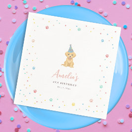 かわいい子犬の誕生日パーティー ピンク スタンダードカクテルナプキン