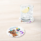 かわいい子犬の誕生日パーティー ラウンドペーパーコースター (インサイチュ)