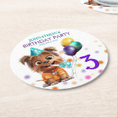 かわいい子犬の誕生日パーティー ラウンドペーパーコースター (アングル)