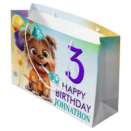 かわいい子犬の誕生日パーティー ラージペーパーバッグ (裏面アングル)