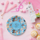 かわいい子犬の誕生日ブルー ペーパープレート (パーティー)