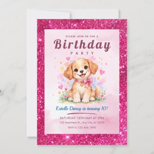 かわいい子犬の誕生日招待状 招待状 (正面)