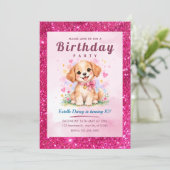 かわいい子犬の誕生日招待状 招待状 (スタンド正面)
