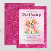 かわいい子犬の誕生日招待状 招待状 (正面/裏面)