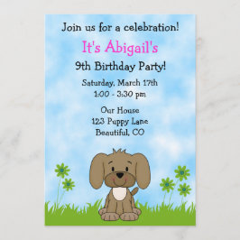 かわいい子犬の誕生日招待状for girls 招待状