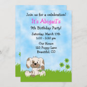 かわいい子犬の誕生日招待状for girls 招待状 (正面/裏面)