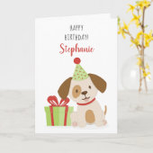 かわいい子犬の誕生日 カード (黄色い花)