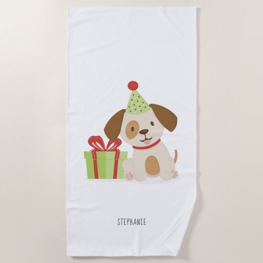 かわいい子犬の誕生日 ビーチタオル (正面)