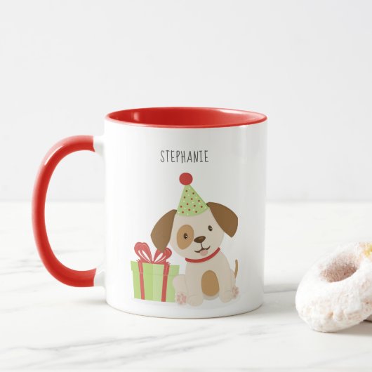 かわいい子犬の誕生日 マグカップ (ドーナツ)