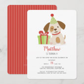 かわいい子犬の誕生日 招待状 (正面/裏面)