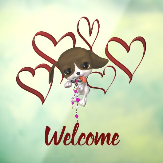 かわいい子犬の赤いハートへようこそ ウィンドウサイン (シート3)