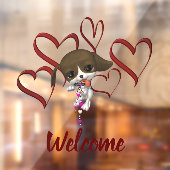 かわいい子犬の赤いハートへようこそ ウィンドウサイン (シート2)