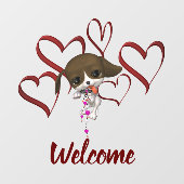 かわいい子犬の赤いハートへようこそ ウィンドウサイン (シート)