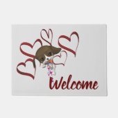 かわいい子犬の赤いハートへようこそ ドアマット (正面)