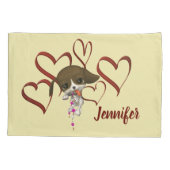 かわいい子犬の赤いハートパーソナライズされた 枕カバー (裏面)