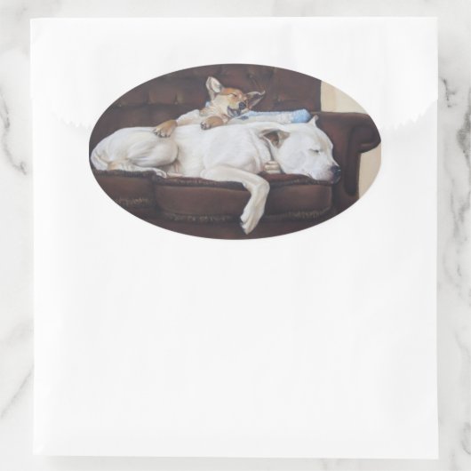 かわいい子犬の赤ちゃん写真 楕円形シール (バッグ)