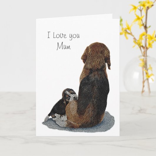 かわいい子犬の赤ちゃん カード (黄色い花)