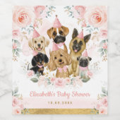かわいい子犬の赤面ピンクフローラペットドッグベビーガール ワインラベル (シングルラベル)