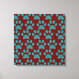 かわいい子犬の足が赤い青に染まる キャンバスプリント