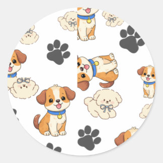 かわいい子犬の足跡パターンステッカー ラウンドシール
