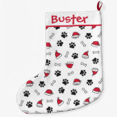 かわいい子犬の足、サンタハットとボーン ラージクリスマスストッキング (裏面)