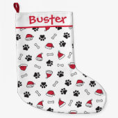かわいい子犬の足、サンタハットとボーン ラージクリスマスストッキング (正面)