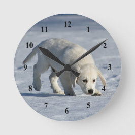 かわいい子犬の雪の写真 ラウンド壁時計
