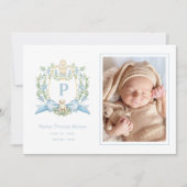 かわいい子犬の青いリボンクレスト | ベビーボーイ 案内状 (正面)