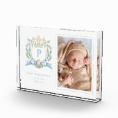 かわいい子犬の青いリボンクレスト | 男の赤ちゃんウォールアート フォトブロック (右)