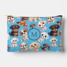 かわいい子犬の青プリント アクセサリーポーチ