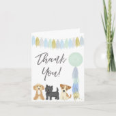かわいい子犬の青緑色の男の子の誕生日 サンキューカード (正面)