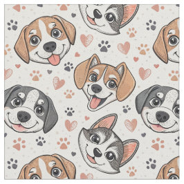 かわいい子犬の顔のパターン キッズデザイン 犬好きさんへ ファブリック