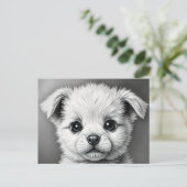 かわいい子犬の顔の黒と白のイラスト ポストカード (スタンド正面)