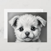 かわいい子犬の顔の黒と白のイラスト ポストカード (正面/裏面)
