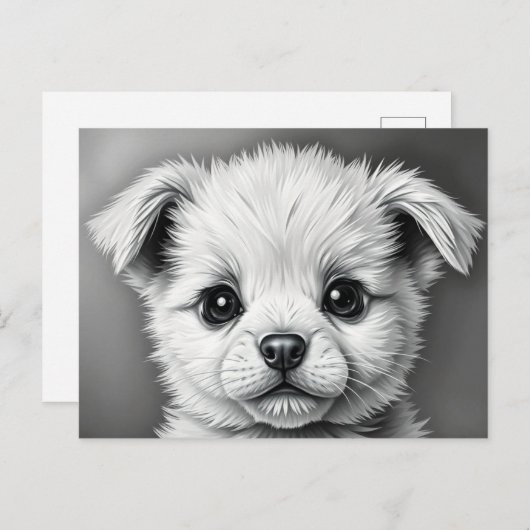 かわいい子犬の顔の黒と白のイラスト ポストカード (正面/裏面)