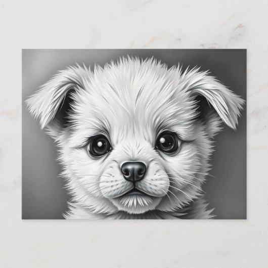 かわいい子犬の顔の黒と白のイラスト ポストカード (正面)