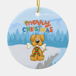 かわいい子犬の骨の雪クリスマスセラミックオーナメント セラミックオーナメント