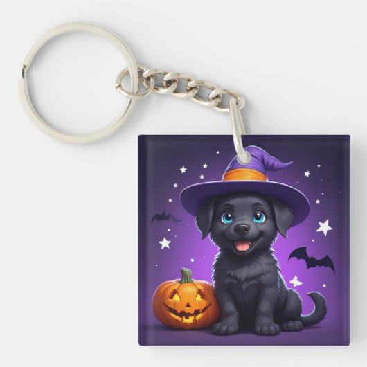 かわいい子犬の魔女帽子 ハロウィン 🐶 キーホルダー (正面)