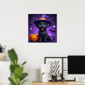 かわいい子犬の魔女帽子 ハロウィン 🐶 ポスター (ホームオフィス)