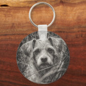 かわいい子犬の黒と白いポートレート写真 キーホルダー (裏面)