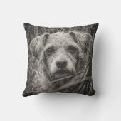 かわいい子犬の黒と白いポートレート写真 クッション (裏面)